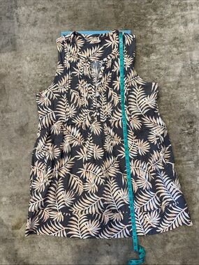 Faherty Navy Tank Dress with Cream Leaf Print